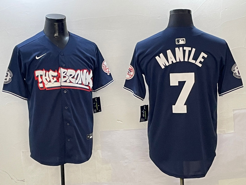 Men's MLB New York Yankees #7 Mickey Mantle Nike Navy Bronx Graffiti Premier Jersey