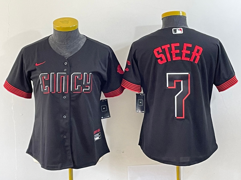 Women's MLB Cincinnati Reds #7 Spencer Steer Nike Black City Connect Limited Jersey