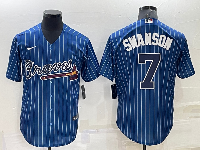 Men's MLB Atlanta Braves #7 Dansby Swanson Nike Navy Throwback Replica Jersey