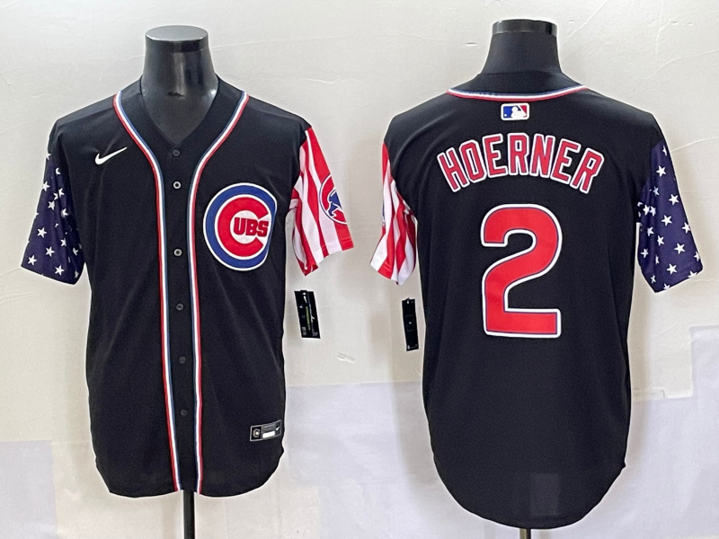 Men's MLB Chicago Cubs #2 Nico Hoerner Black 2025 Independence Day Limited Jersey
