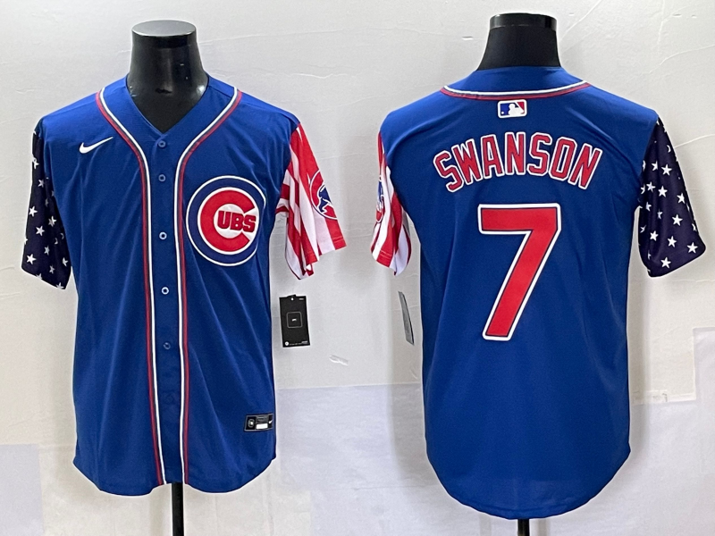 Men's MLB Chicago Cubs #7 Dansby Swanson Blue 2025 Independence Day Limited Jersey