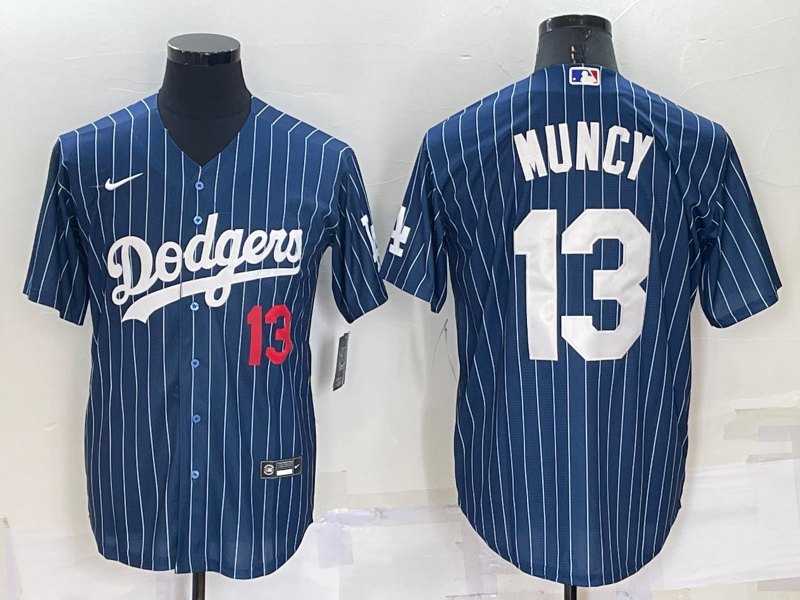 Men's MLB Dodgers #13 Max Muncy Vintage Navy Throwback Personalized Jersey
