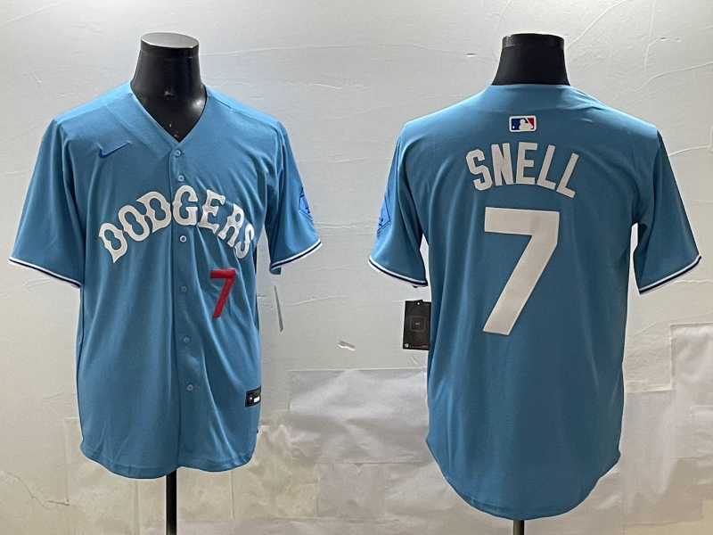 Men's MLB Dodgers #7 Blake Snell Nike Blue Alternate Cooperstown Collection Replica Jersey
