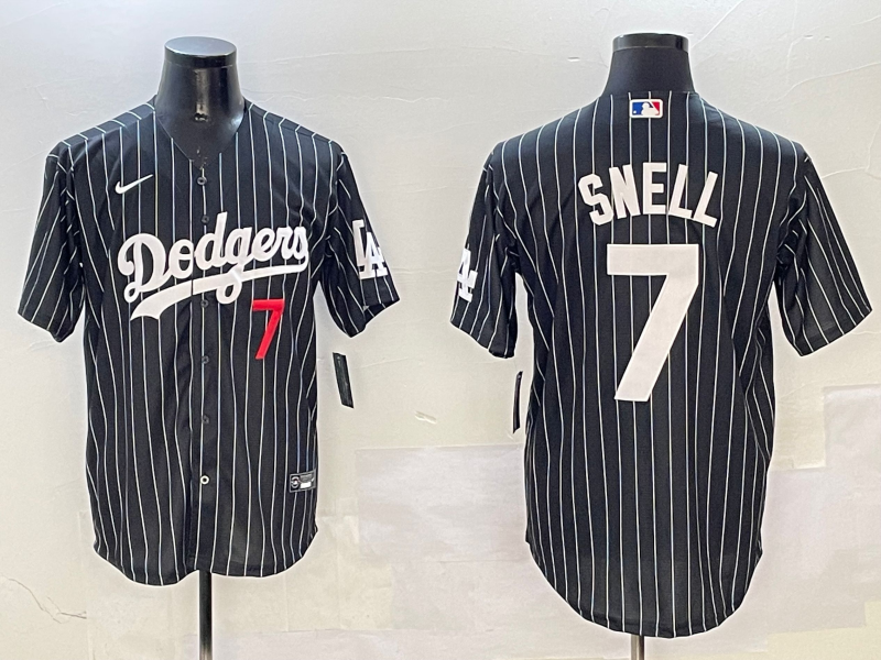 Men's MLB Dodgers #7 Blake Snell Vintage Black Throwback Personalized Jersey