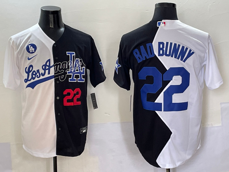 Men's MLB Los Angeles Dodgers #22 Clayton Kershaw Nike White/Black Split Personalized Jersey