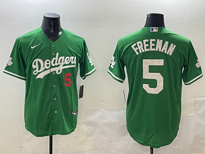 Men's MLB Los Angeles Dodgers #5 Freddie Freeman Green St. Patrick's Day Jersey
