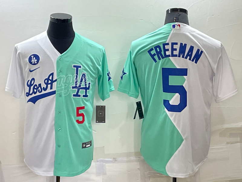 Men's MLB Los Angeles Dodgers #5 Freddie Freeman Nike White/Green Split Personalized Jersey