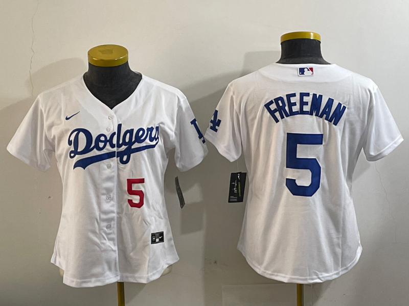 Women's MLB Dodgers #5 Freddie Freeman Nike White Home Limited Jersey