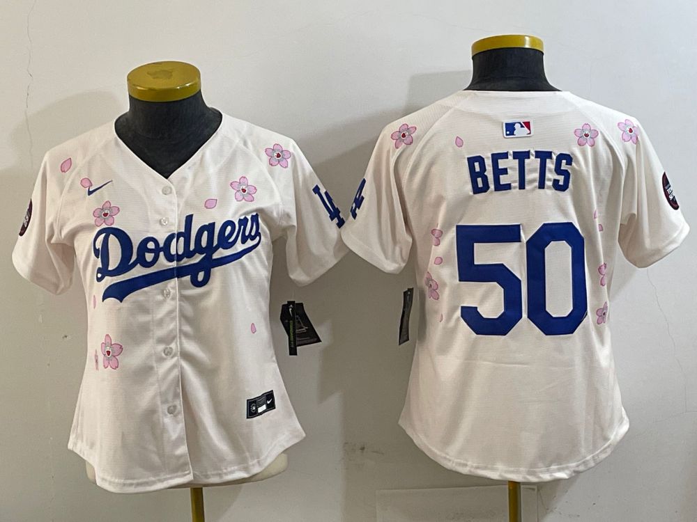 Women's MLB World Tour Tokyo Series 2025 Dodgers #50 Mookie Betts Cream Sakula Jersey