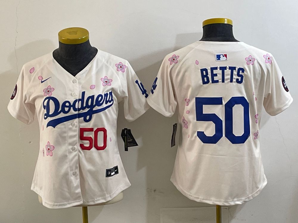 Women's MLB World Tour Tokyo Series 2025 Dodgers #50 Mookie Betts Cream Sakula Jersey