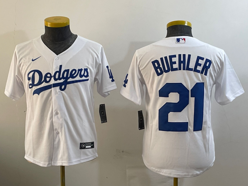 Youth MLB Los Angeles Dodgers #21 Walker Buehler Nike White Home Limited Jersey