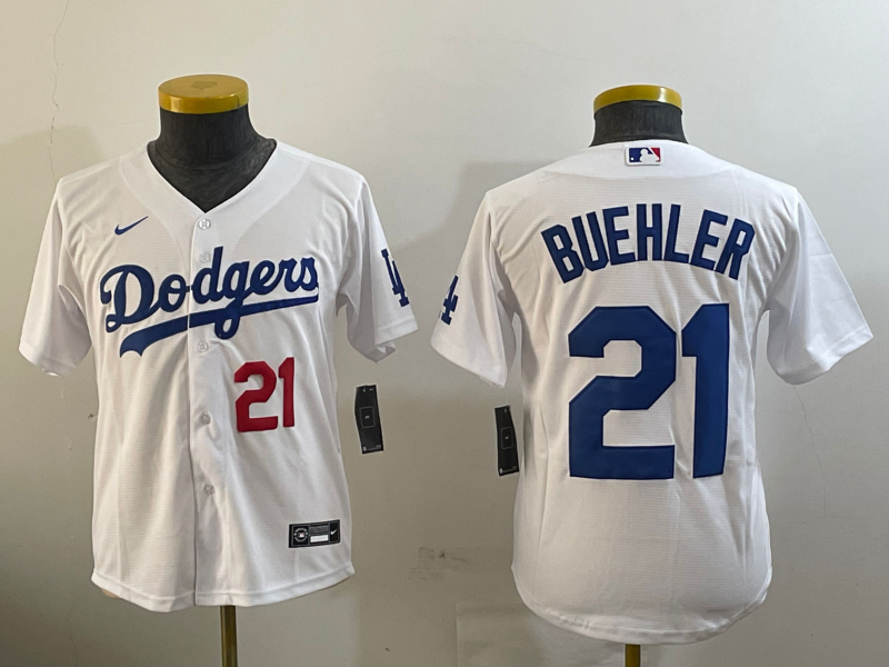 Youth MLB Los Angeles Dodgers #21 Walker Buehler Nike White Home Limited Jersey