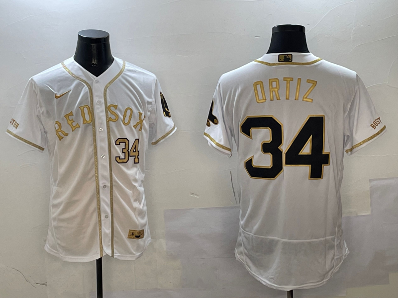 Men's MLB Boston Red Sox #34 David Ortiz Nike White/Gold Premier Elite Jersey