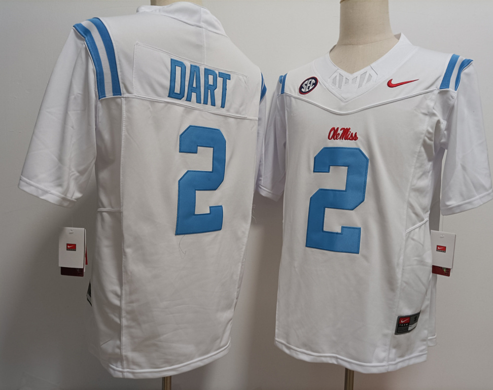 Men's NCAA Ole Miss Rebels #2 Jaxson Dart White F.U.S.E Football Stitched Jersey