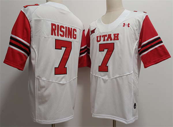 Men's NCAA Utah Utes #7 Cameron Rising White Football Stitched Jersey