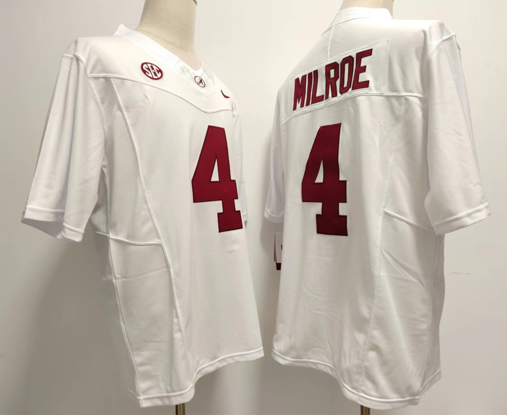 Men's NCAA Alabama Crimson Tide #4 Jalen Milroe White F.U.S.E Football Stitched Jersey