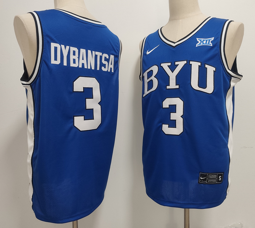 Men's NCAA BYU Cougars #3 AJ Dybantsa Blue Basketball Stitched Jersey