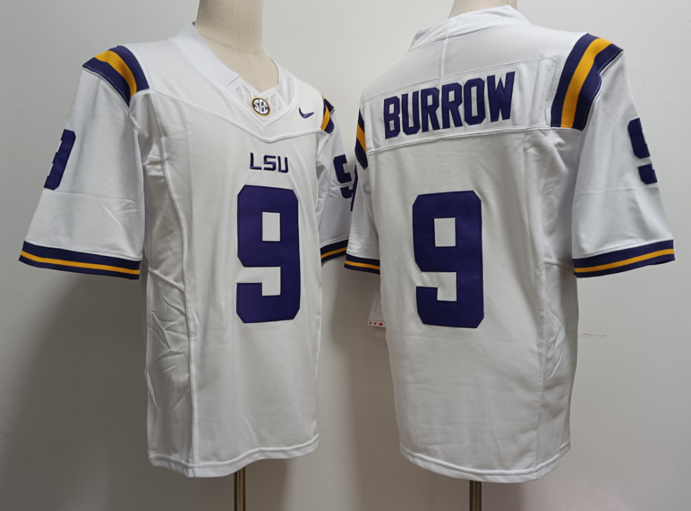 Men's NCAA LSU Tigers #9 Joe Burrow White F.U.S.E Football Stitched Jersey