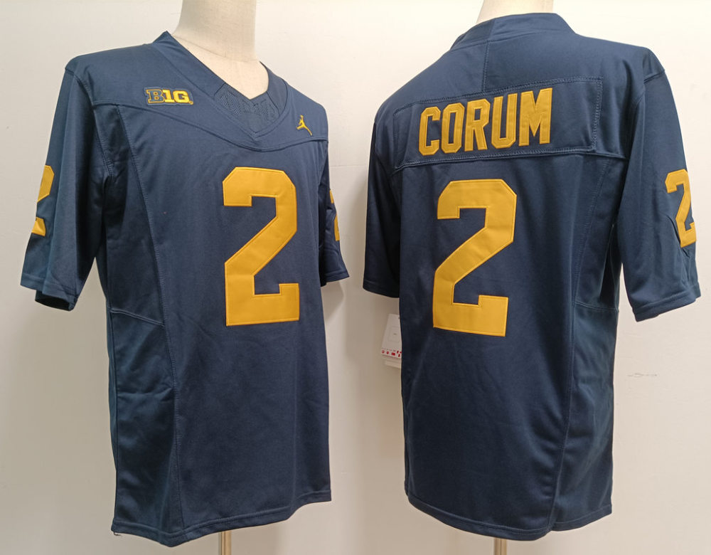Men's NCAA Michigan Wolverines #2 Blake Corum Navy F.U.S.E Football Stitched Jersey