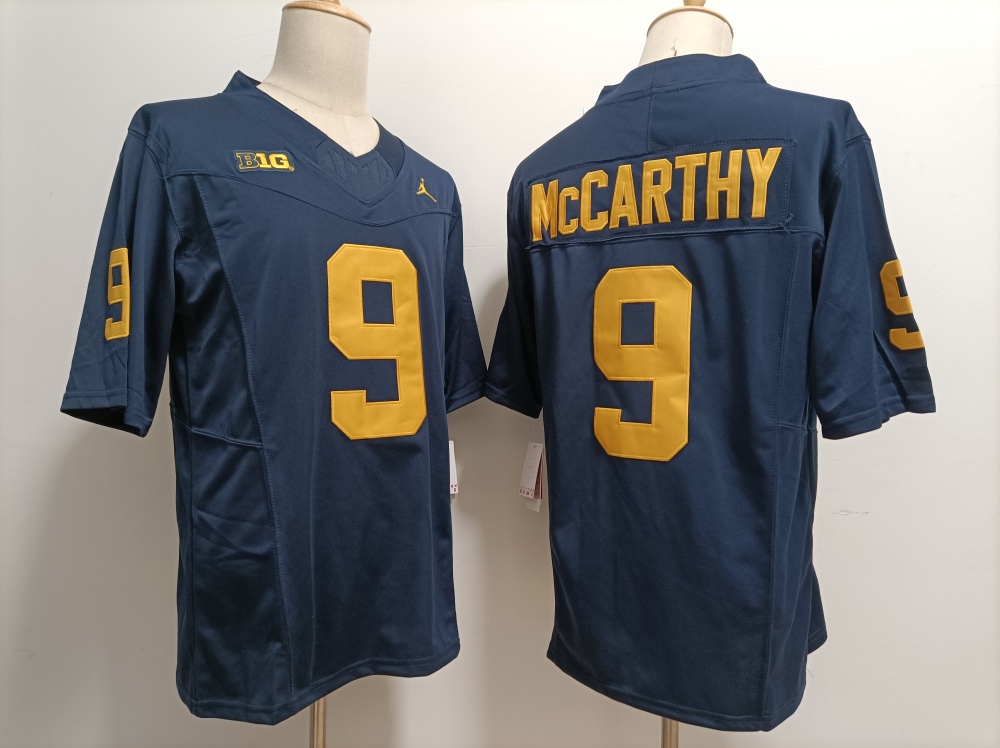 Men's NCAA Michigan Wolverines #9 J.J. McCarthy Navy F.U.S.E Football Stitched Jersey