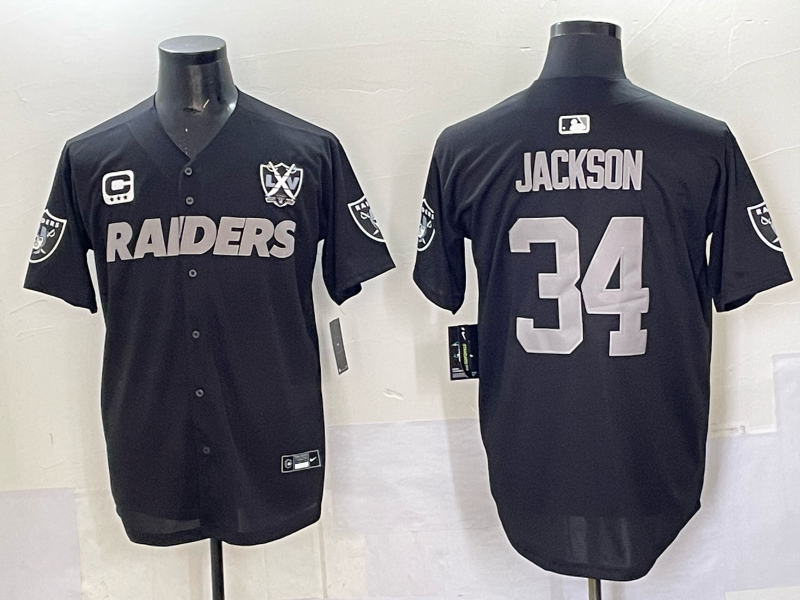 Men's NFL x MLB Uniform Las Vegas Raiders #34 Bo Jackson Black Baseball Limited Jersey