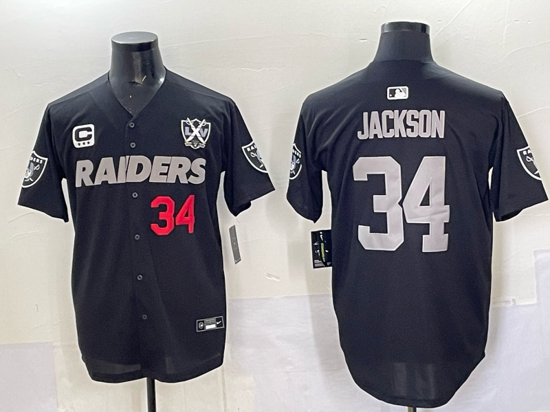 Men's NFL x MLB Uniform Las Vegas Raiders #34 Bo Jackson Black Baseball Limited Jersey