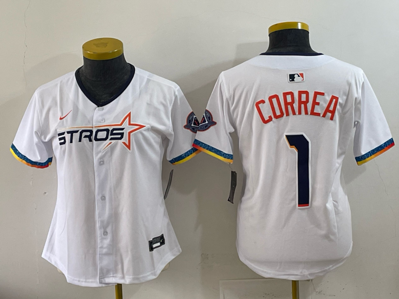 Women's MLB Houston Astros #1 Carlos Correa 2025 City Connect Limited Jersey - White