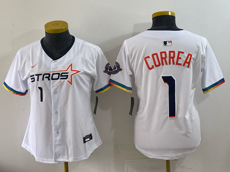 Women's MLB Houston Astros #1 Carlos Correa 2025 City Connect Limited Jersey - White