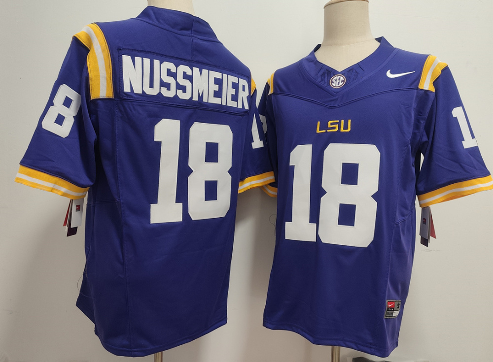 Men's NCAA LSU Tigers #18 Garrett Nussmeier Purple F.U.S.E Football Stitched Jersey