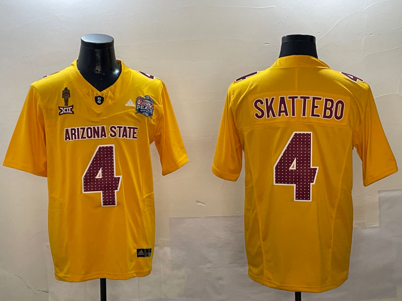 Men's NCAA Arizona State Sun Devils #4 Cam Skattebo Yellow F.U.S.E Peach Bowl Jersey