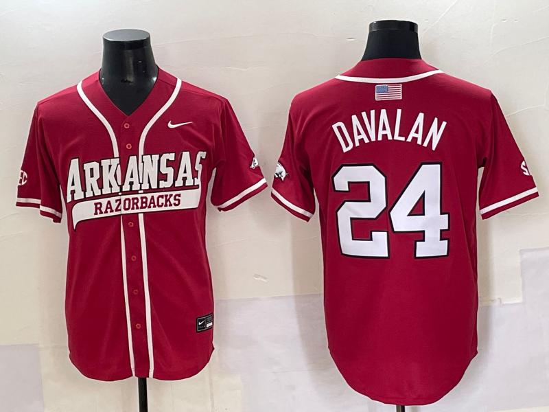 Men's NCAA Arkansas Razorbacks #24 Charles Davalan Red Baseball Stitched Jersey