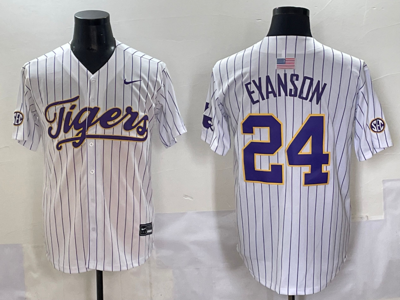 Men's NCAA LSU Tigers #24 Anthony Eyanson White Baseball Stitched Jersey