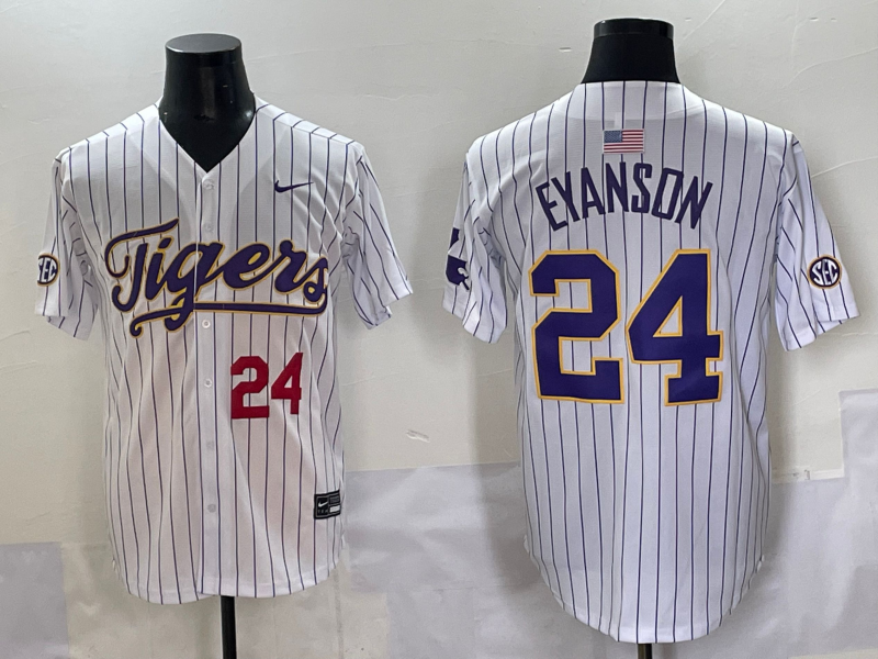 Men's NCAA LSU Tigers #24 Anthony Eyanson White Baseball Stitched Jersey