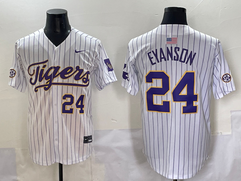 Men's NCAA LSU Tigers #24 Anthony Eyanson White Baseball Stitched Jersey