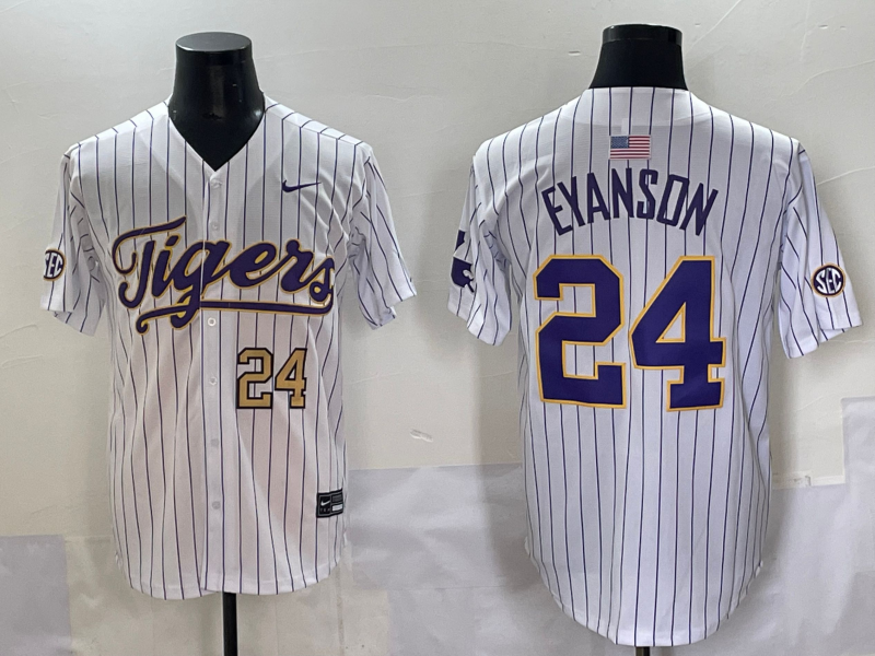 Men's NCAA LSU Tigers #24 Anthony Eyanson White Baseball Stitched Jersey