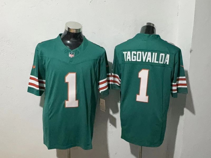 Men's NFL Miami Dolphins #1 Tua Tagovailoa Turquoise F.U.S.E Throwback Jersey