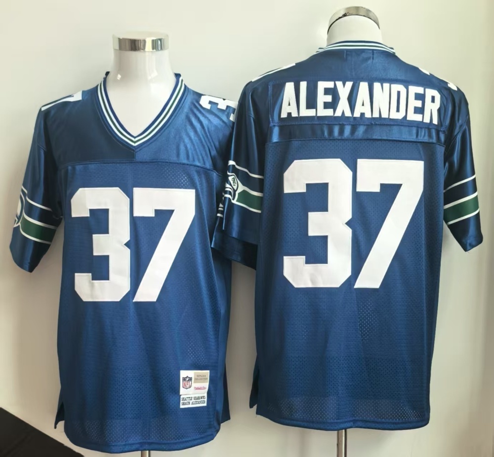 Men's NFL Seattle Seahawks #37 Shaun Alexander Mitchell & Ness Royal Legacy Replica Jersey