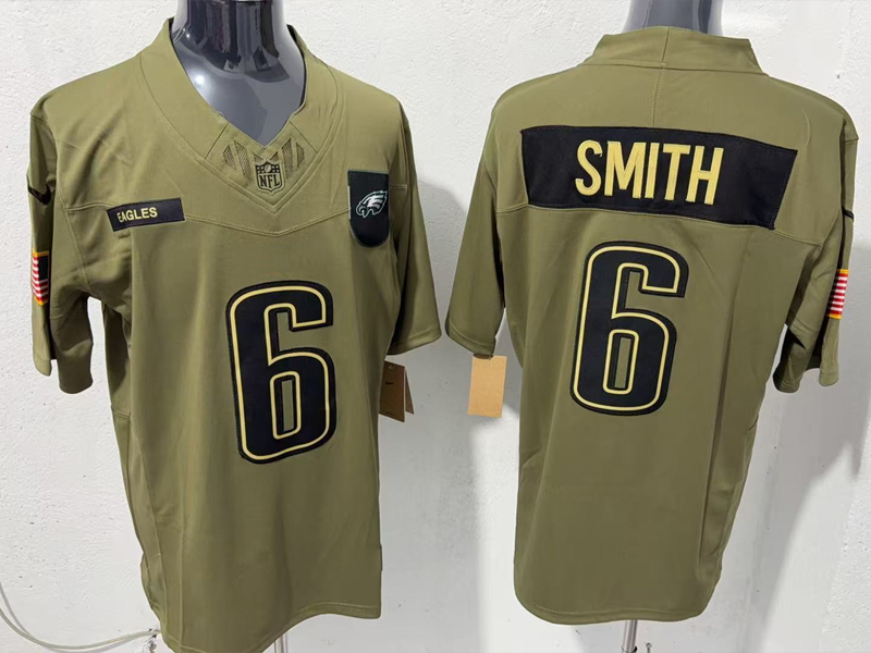 Men's NFL Philadelphia Eagles #6 DeVonta Smith 2025 Salute to Service F.U.S.E Jersey