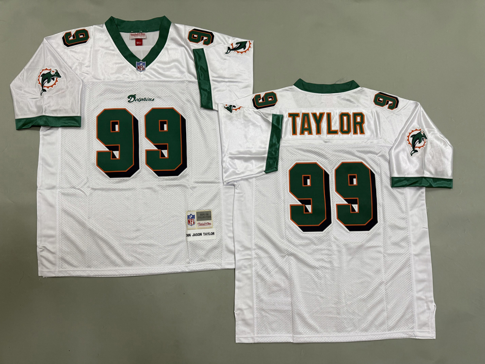 Men's/Youth NFL Miami Dolphins Jason Taylor Mitchell & Ness White Throwback Jersey