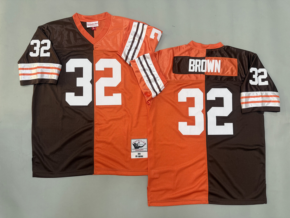 Men's/Youth NFL Cleveland Browns Jim Brown M&N Brown/Orange Throwback Jersey