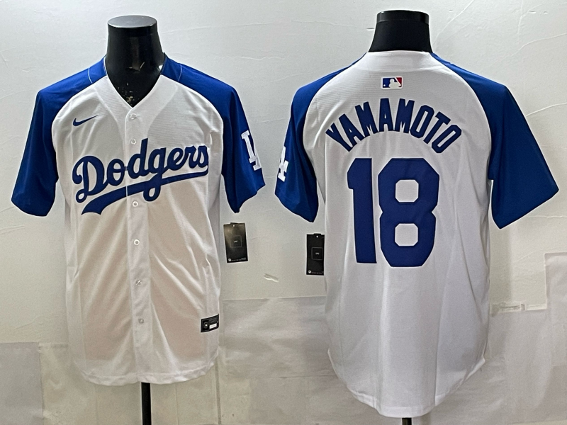 Men's MLB Dodgers #18 Yoshinobu Yamamoto Royal/White Personalized Limited Jersey