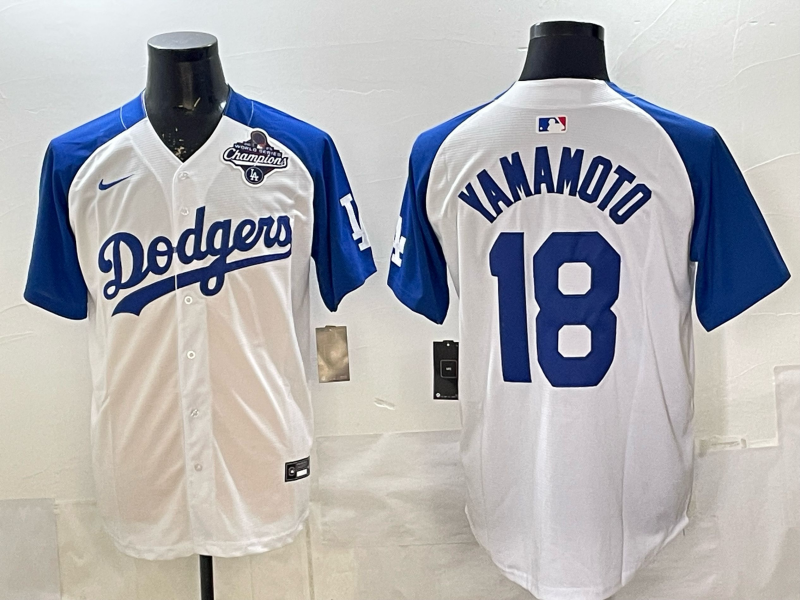 Men's MLB Dodgers #18 Yoshinobu Yamamoto Royal/White Personalized Limited Jersey