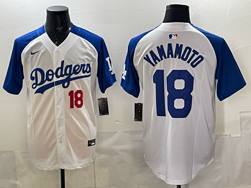 Men's MLB Dodgers #18 Yoshinobu Yamamoto Royal/White Personalized Limited Jersey