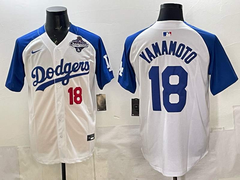 Men's MLB Dodgers #18 Yoshinobu Yamamoto Royal/White Personalized Limited Jersey