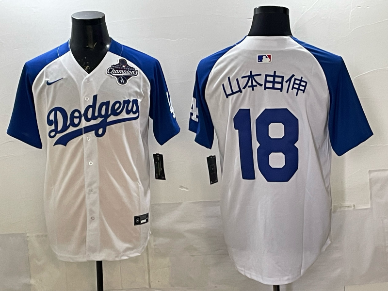 Men's MLB Dodgers #18 Yoshinobu Yamamoto Royal/White Personalized Limited Jersey