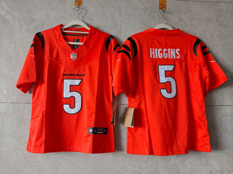 Youth/Women's NFL Cincinnati Bengals #5 Tee Higgins Orange Alternate F.U.S.E Jersey