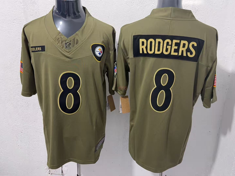Men's NFL Pittsburgh Steelers #8 Aaron Rodgers 2025 Salute to Service F.U.S.E Jersey