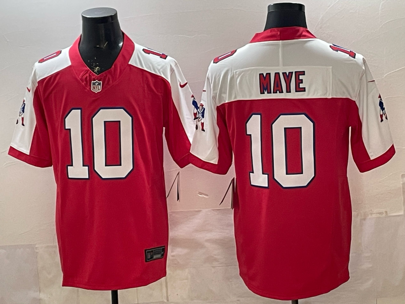 Men's NFL New England Patriots #10 Drake Maye Red Thanksgiving F.U.S.E Jersey