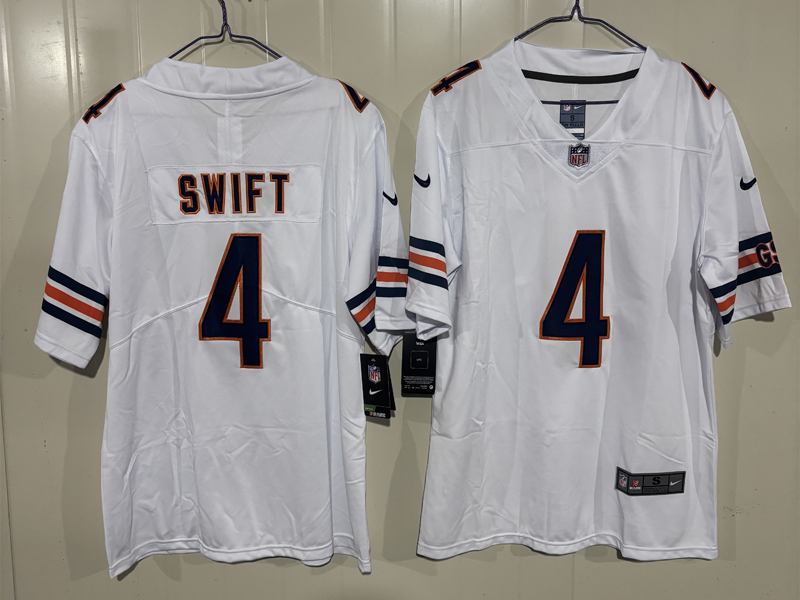 Men's NFL Chicago Bears #4 D'Andre Swift White Away Vapor Jersey
