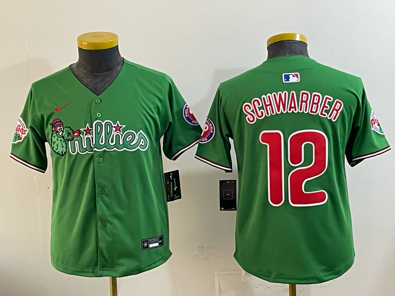 Youth MLB Philadelphia Phillies Phanatic #12 Kyle Schwarber Nike Verde Customized Jersey